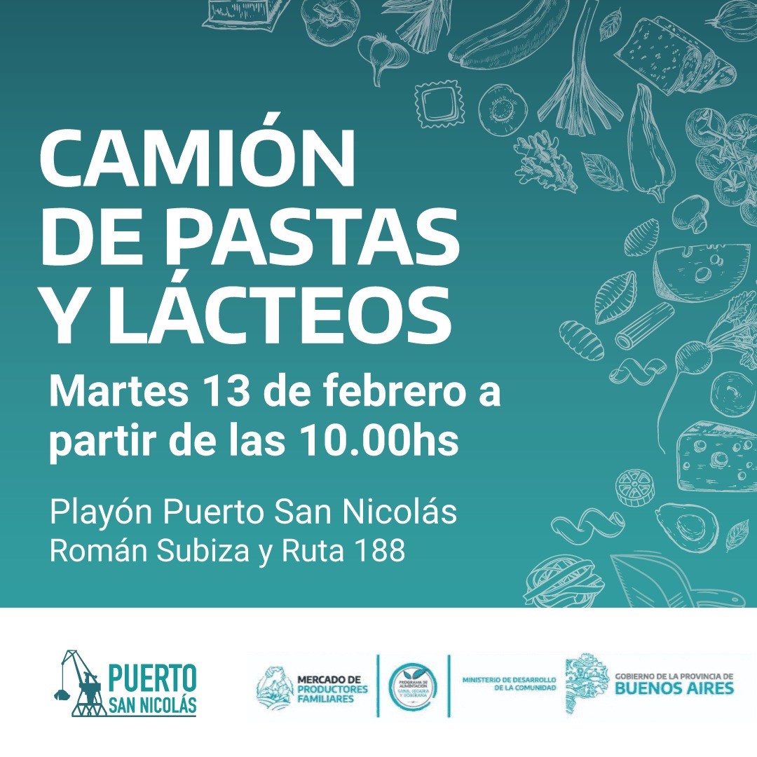 Lee más sobre el artículo Este martes, camión de pastas y lácteos en el playón del Puerto local