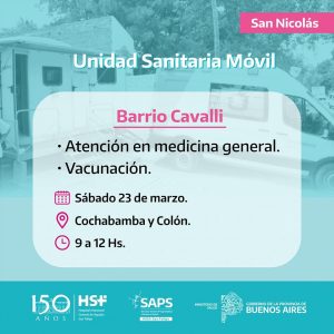 Lee más sobre el artículo Este sábado, atención sanitaria móvil de provincia en Barrio Cavalli