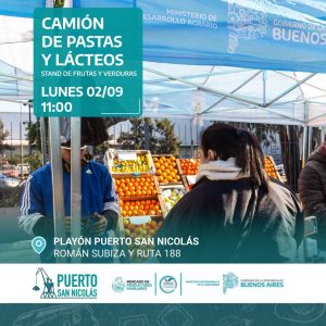 Lee más sobre el artículo Este lunes llega a San Nicolás el camión de Pastas, Lácteos, Frutas y Verduras