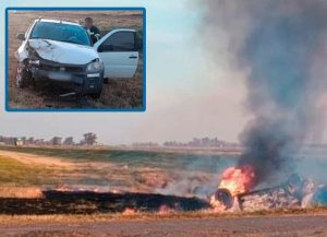Lee más sobre el artículo Choque e incendio de un automóvil sobre la autopista, a la altura de Ramallo