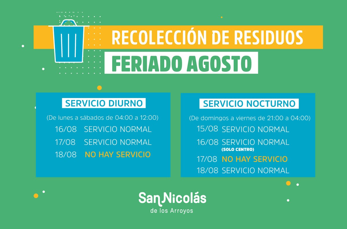 Lee más sobre el artículo Cambios en la recolección de residuos por el Feriado Nacional