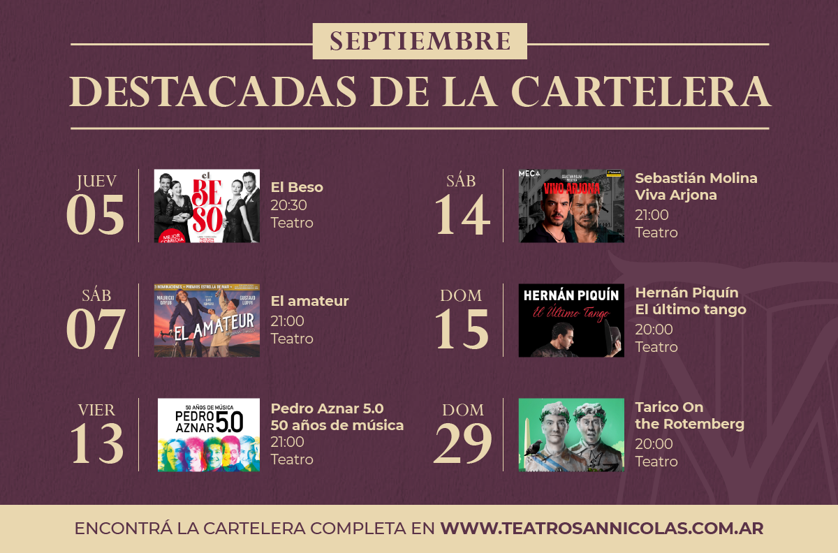 Lee más sobre el artículo Cartelera de septiembre en el Teatro San Nicolás