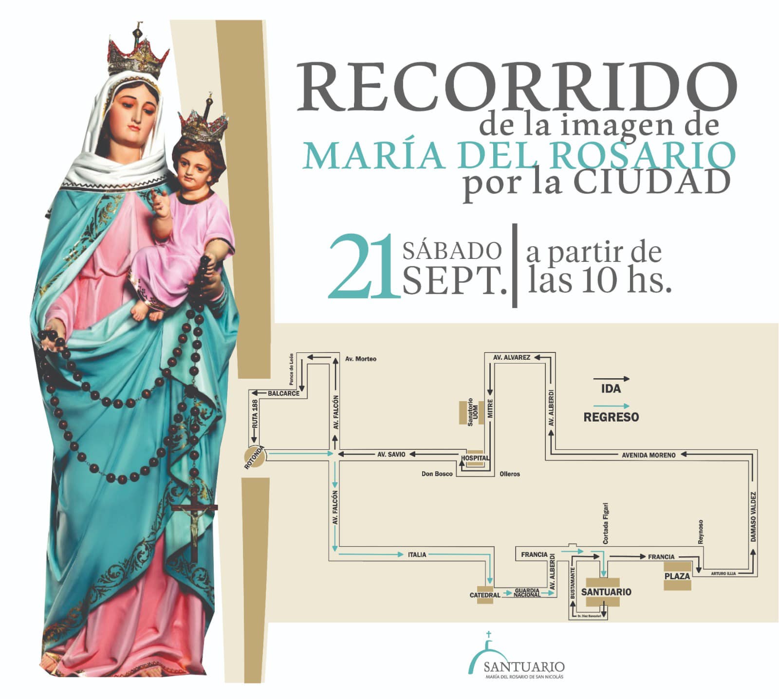 Lee más sobre el artículo Aniversario mariano: este sábado, la Virgen pasea por las calles nicoleñas