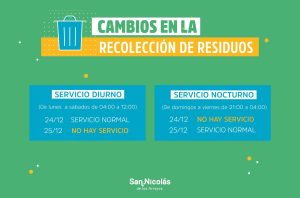 Lee más sobre el artículo Cambios en la recolección de residuos por el Feriado de Navidad
