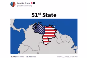 Lee más sobre el artículo Donald Trump publicó una imagen de Venezuela como el “Estado 51″ y pintado con la bandera estadounidense